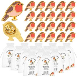 30 Sets Robin Gifts Memorial Pins Bulk Robin Lapel Pin Badge Brooch Sympathy Remembrance Memorial Gifts for Loss Loved Ones, Funeral Favor with Prayer Cards and Organza Bags
