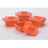 O-Ware Orange Stoneware Mini Square Baker with Lid, Set of