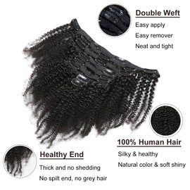 LDGUGO Afro Kinky Curly Clip in Hair Extensions Real Human Hair 12 Inch 8Pcs 100g/set 10A Brazilian Remy Hair,4B 4C Kinky Curly Clip Ins for Black Women Natural Color