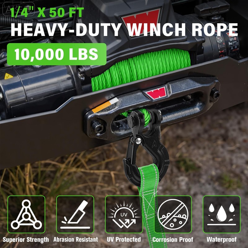 HOKINETY Synthetic Winch Rope Kit - 1/4" x 50' 10000