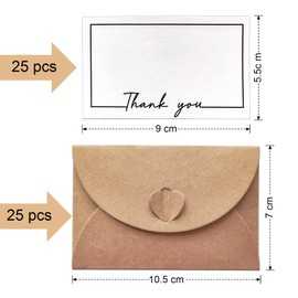 25 Sheets Small Envelopes with 25 Sheets of Blank Paper Cards, 10.6 x 7.6 cm Envelope with Cards Kraft Paper Envelopes for Birthday Party Invitation Thank You Cards