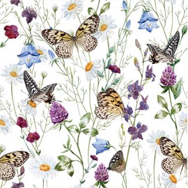 Abyssaly Floral Wallpaper Peel and Stick Wallpaper, Multicolor Butterfly White Contact Paper for Bedroom, Thickening Removable Self-Adhesive Renter Friendly Wallpaper 17.7 in X 118 in