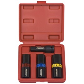 Neiko 02281B 1/2" Drive Impact Flip Socket, 4 Piece Lug Nut Service Set | Standard SAE and Metric Sizes - Includes 3 Inch Extension Bar | Chrome Moly Steel