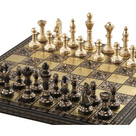 Laminated Chess Board Game Set Board Brass Metal Chess Board Set with Red Velvet Box Handmade Luxury Chess Set for Professionals and Adult (Size 12X12 Inches, Medium) by INDUS LIVING