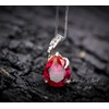 Ruby Necklace Sterling Silver - Large Simple Teardrop Cut Created