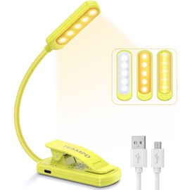 TEAMPD TEAMPD Leselampe Buch Klemme, Buchlampe mit 10 LEDs, 3 Farbtemperatur Modi, Stufenlose Helligkeit Augenschutz Klemmlampe, USB Wiederaufladbare Klemmleuchte,360 Flexibel fr Nachtlesen ins Bett,Jaune
