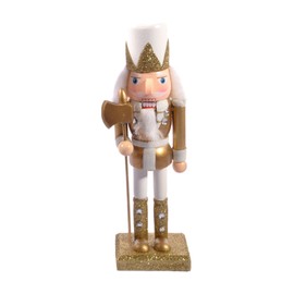 Ciao Christmas Nutcracker Toy Soldier Halberdier (24 cm) Wooden Glittery Decoration, Gold/White
