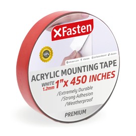XFasten Double Sided Acrylic Mounting Tape Removable, White, 1-Inch x 450-Inch, Weatherproof Adhesive for Brick, Walls- Indoor and Outdoor Applications