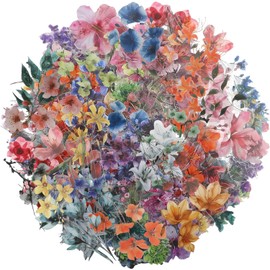 100Pzs Pegatinas Florales Naturales Vintage, Impermeable Flores Pegatinas Estéticas, Calcomanías de Arte Adecuadas para Albumes de Recortes, Cuaderno, Diario, Album de Fotos, Computadora
