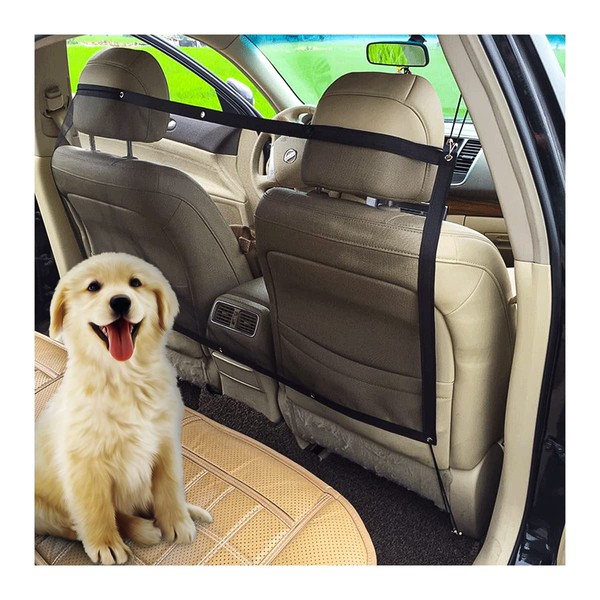 Car Dog Net Barrier, 45.28 x 24.40 Inches Adjustable Stretchable Obstacle Mesh with Flexible Bungee Cords and Hooks, Auto Back Seat Safety Fence Divider for Pet Children, Universal for Most Cars