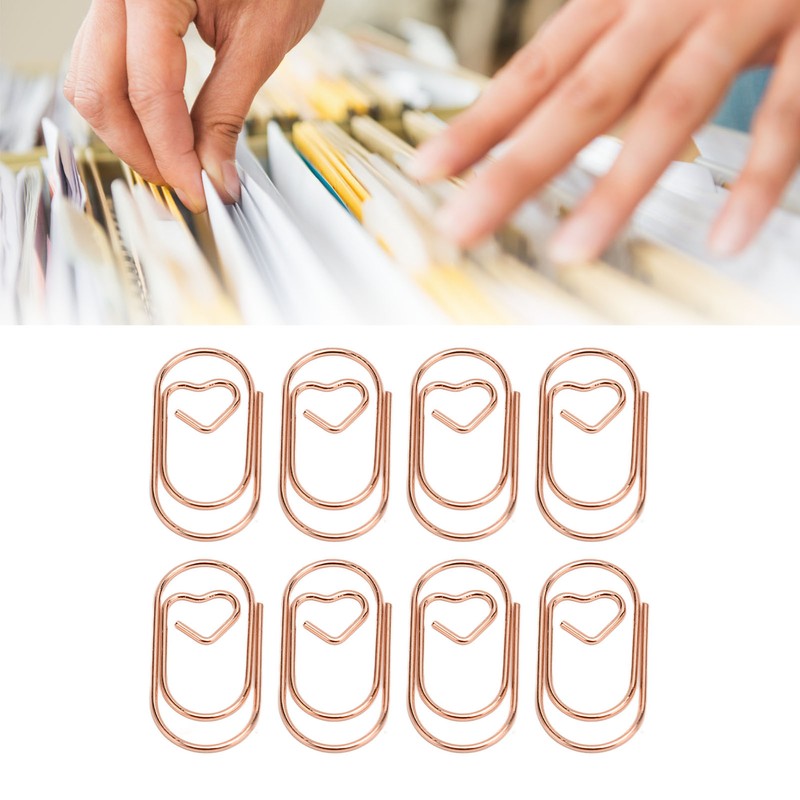 100pcs Paper Clips Portable Heart Shape Rustproof Electroplated Metal Paperclips