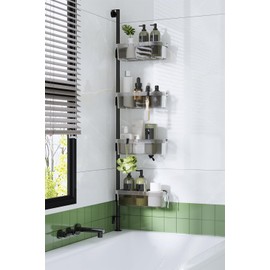 WXCGX Corner Shower Caddy Tension Pole: Quick Installation Adjustable Shower Organizer - 4-Tier Stainless Steel Bathroom Shelves - Corner Shower Shelf for Inside Shower Bathtub Storage - 15inch-45inch