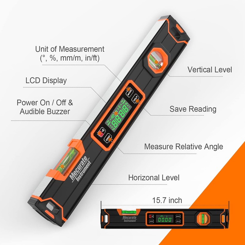 Mecurate Digital Level 15.7'' with LCD Display, 360° Angle Magnetic