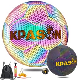KPASON Soccer Ball, Holographic Soccer Ball Size 5 with Pump, Reflective Glowing Soccer Ball for Men (Black 2/ Size 5 -with Pump)