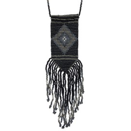 Gypsy Jewels Long Tribal Southwest Native Style Tassel Fringe Multi Color Seed Bead Statement Necklace (Black)