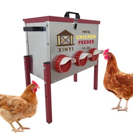 Automatic Chicken Feeder 6 Ports No Waste Poultry Pro Feeder with Legs Rodent Proof Weatherproof No Mess No Spill Galvanized 9.3 Gallon