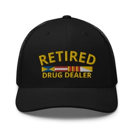 Retired Drug Dealer Premium Trucker Hat Mid Crown Curved Bill Adjustable Cap - Funny Dare Gag Gift Joke