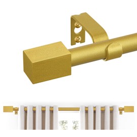 Gold Curtain Rods 66 to 120 Inches(5.5-10 Feet),5/8 inch Splicing Drapery Rods with Cuboid Style Design,Small Curtain Rods Set,Size: 36''-120'',Brass Gold