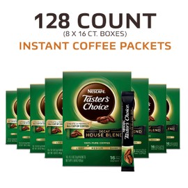 NESCAFE Taster's Choice, Decaf House Blend Light Medium Roast Instant Coffee, 8 boxes (128 packets)