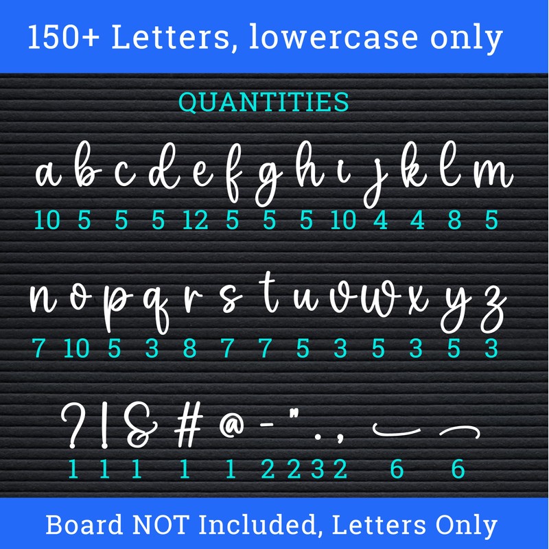 Cursive Letter Set for Felt Letterboards, 150+ Lowercase Script Letters,