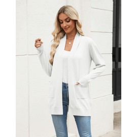 Zeagoo Women Summer Cardigan Sweaters Trendy Open Front Soft Long Sleeve Shrugs Pocket Cardigans Sweater Shackets Fashion Clothes White