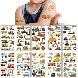 Temporary Tattoos for Kids Construction Vehicles Excavator Truck Stickers Fun and Safe Waterproof Fake Tattoos for Boys Girls Party Favors for Children