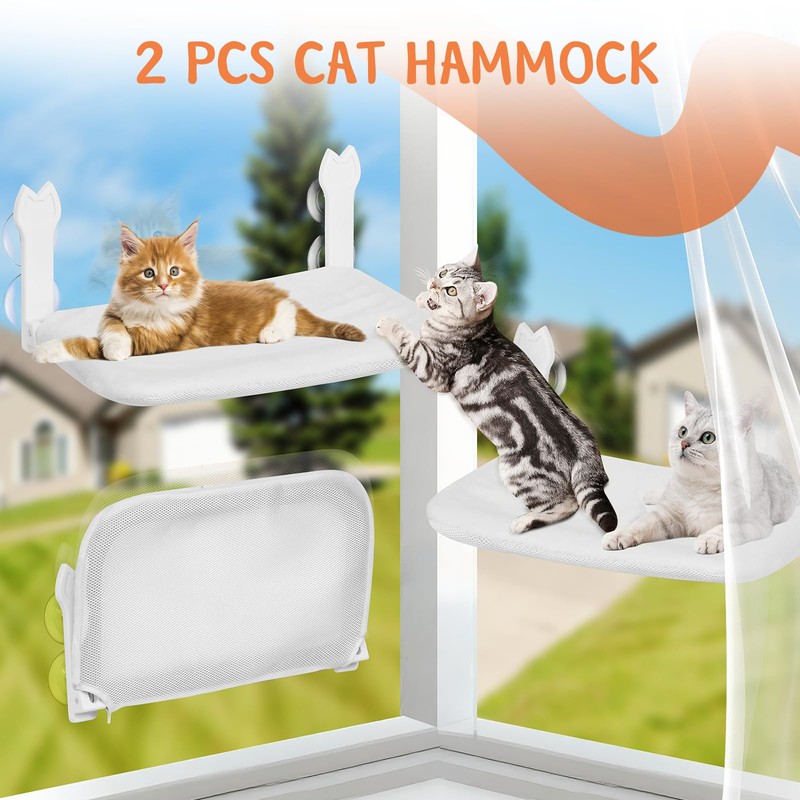 2 Pack Cat Window Perch,Cat Window Hammock Cordless Foldable Window