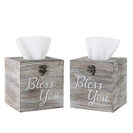 Jorikchuo Bless You Tissue Box Cover, Set of 2 Wood Tissue Box Cover Square, Farmhouse Toilet Paper Holder, or Napkin Dispenser (Classic White)