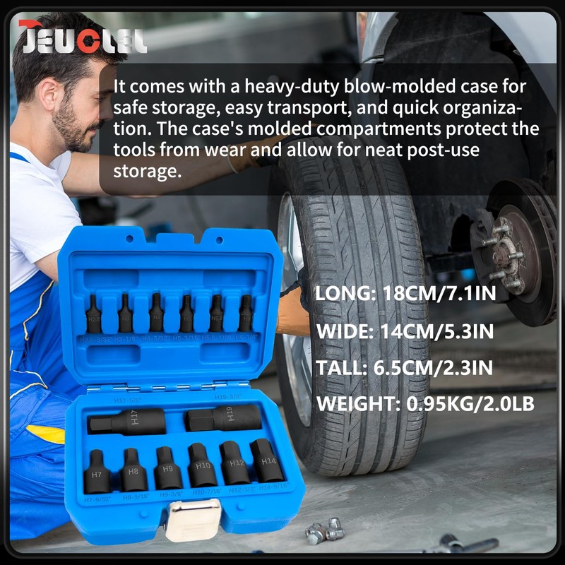 JEUCLEL 14Pcs Impact Grade Allen Bit Socket Set, Metric Hex