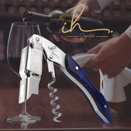 IH Signature, Sacacorchos de Camarero Sumiller Profesional - Acero Inoxidable de alta resistencia, resina multitono Sistema Doble Palanca Amortiguada y Cortador lámina, destapador. (Zafiro Azul)