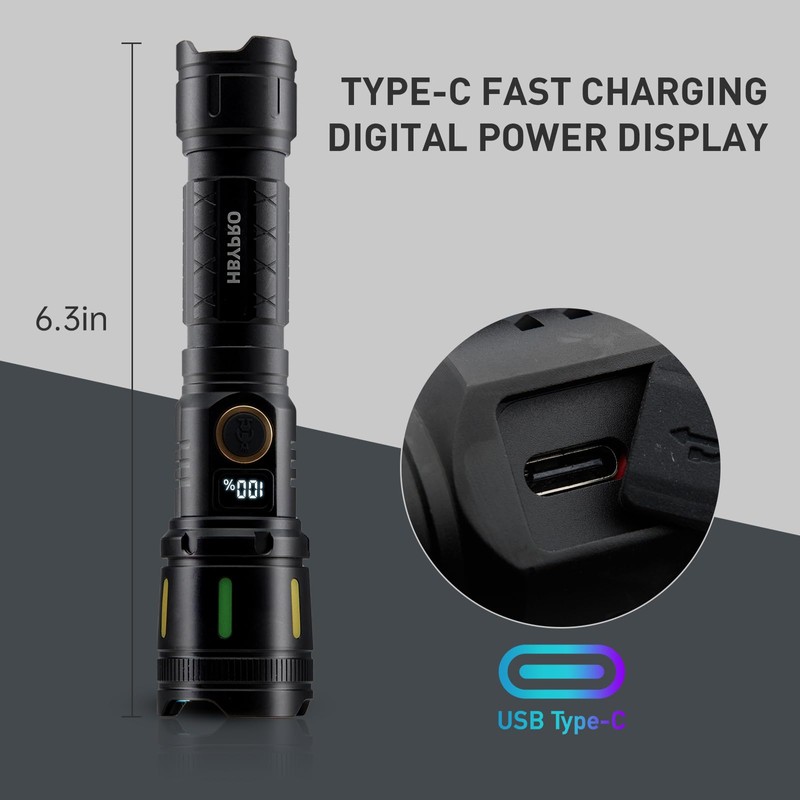 HBYPRO Rechargeable Stong Flashlights High Lumens Bright LED Flashlight Compact