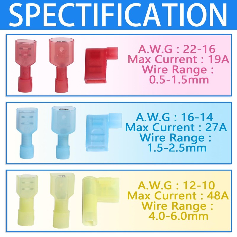 aikoolwer Nylon Spade Connector Right Angle Kit 90 Degree Terminal