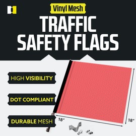 DC Cargo Quick Release Flag Mount Warning Flags for Truck Loads & Cars - DOT Compliant Mesh Safety Red Wide Load Flags | Oversize Load Flags for use with Oversized Load Signs - 2 Pack, 18" x 18"