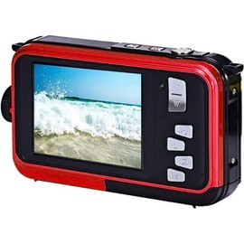 Acuvar 48MP Megapixel Waterproof Dual Screen Full HD 1080P Digital Camera for Underwater Photo and Video Recording for Selfies with LED Flash Light for Adults and Kids (Red)