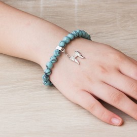 Philip Jones Synthetic Turquoise Gemstone Bracelet with Angel Wings Charm