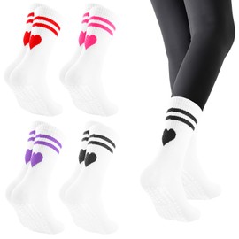 WEESTAAMO 4 Paar Sport-Crewsocken für Damen | Tennis Socken Herzen | Hochelastisch Sportsocken für Schule, Tennis & Alltag
