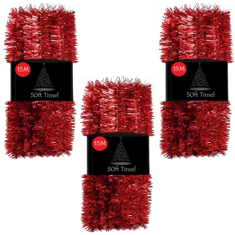 50ft Tinsel Garland For Christmas Tree Decorations Xmas Thick Metallic