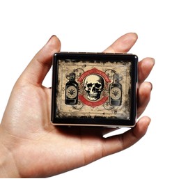 DingRound Silver Vintage Pill Box 7 Day Metal Pill Box with Mirror and 8 Compartments Cute Travel Pill Organizer for Purse (Vintage Poison Label)