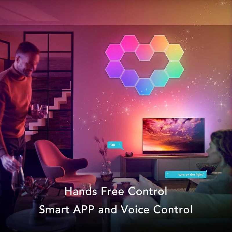 6PCS Hexagon Lights for Wall WiFi APP RGB Music Sync