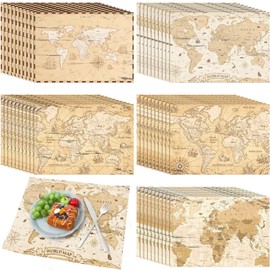 Eaasty 50 Disposable World Map Paper Placemats Vintage World Map for Old Paper Retro Style Decorative Travel Adventure Table Mat for Geography Learning Education Traveler Theme Crafts (13.4 x 9.45'')