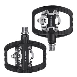 ROCKBROS Bicycle Pedals Dual Function, Clipless Pedals SPD and Flat Foot Levers Non-slip, Cleat Set Included Lightweight Nylon Large Contact Surface 9/16 inch for MTB, Gravel Bike, Road Bike