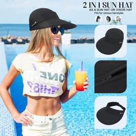 Sun Visor Hats for Women UV Protection Wide Brim 2 in 1 Zip-Off Visor Summer Beach Hat Womens Packable Golf Hat Navy