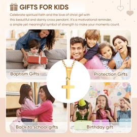 Stainless Steel Cross Necklace for Boys Girls - Silver Gold Cross Chain Necklace Christmas Necklace Jewelry Gift First Communion Baptism Gifts for Teenage Girls Boys Son Nephew Toddler (Boys, Gold)