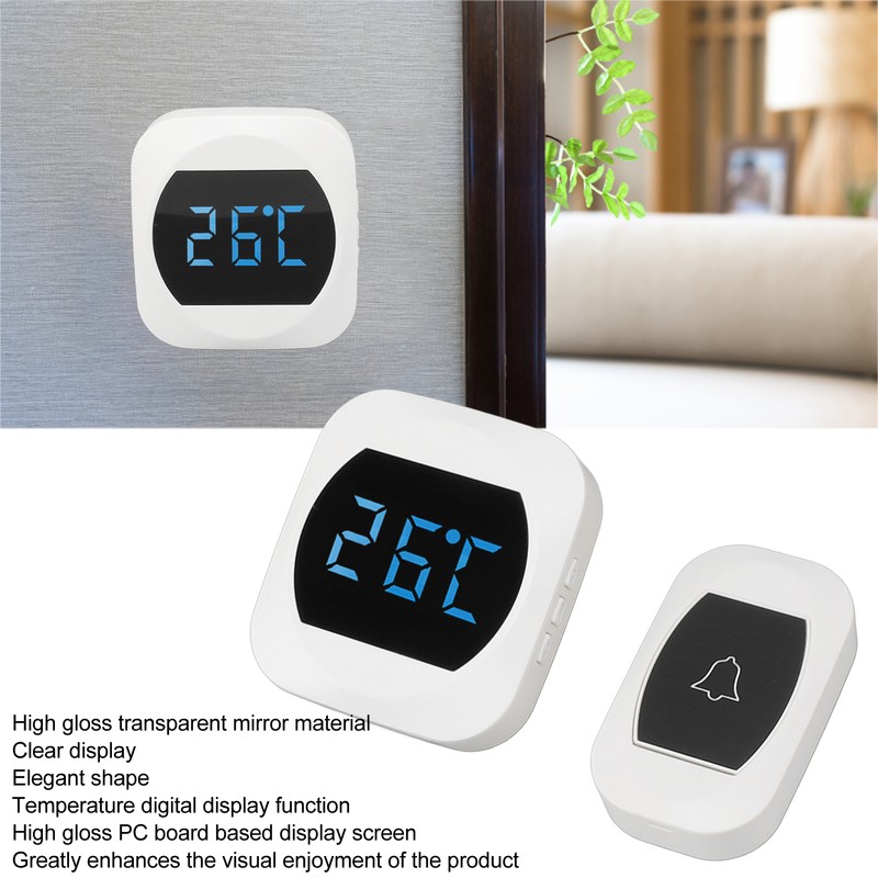 Wireless Doorbell Temperature Digital Display 4 Level Volume Adjustment Waterproof