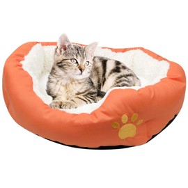 Resulzon Round Dog Cat Beds Mattress Washable Pads Room, Soft Durable Plush Faux Fur Sleeping Pet Fleece Bed Mat for Small Doggy Kitten Puppy, with Anti-Slip Waterproof Bottom, Orange
