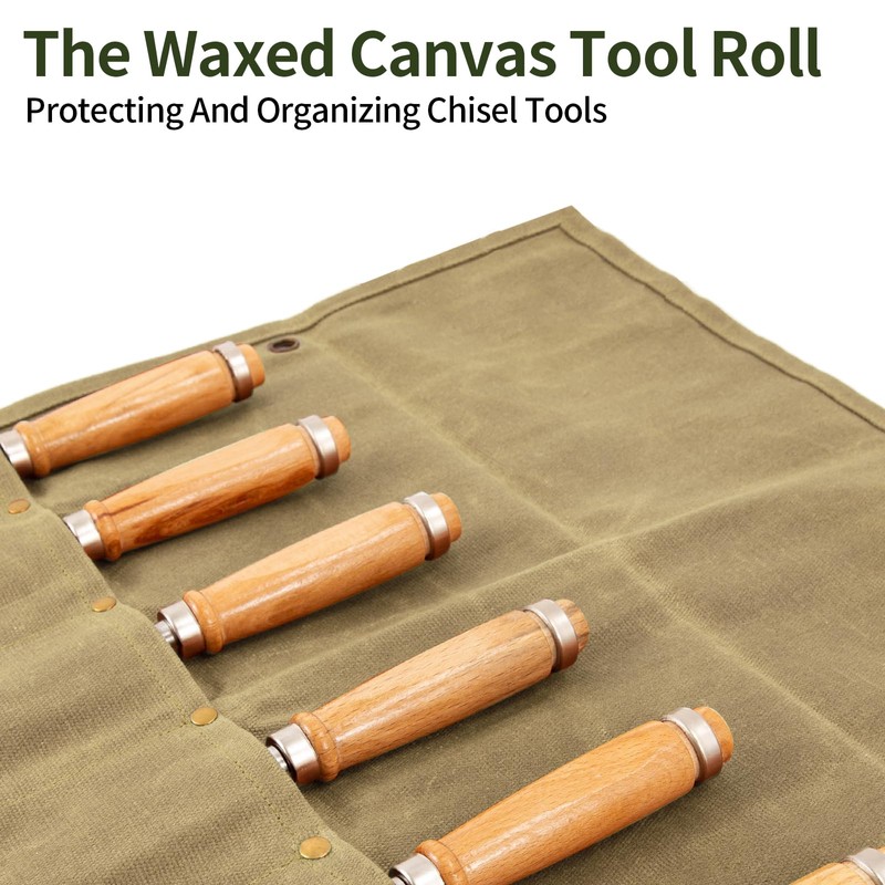 Baizoy Chisel Roll,6 Pockets Roll Up Tool Pouch,Waxed Canvas Small