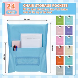 Yeyeplum 24 Pcs Chair Pockets for Classroom Chairback Pocket Chart 14 x 18 Inch Desk Organizer Pocket Chair Bag for Seat Kindergarten School Classroom, 12 Macaron Color