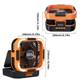 Unbranded Solar Camping Fan with Light 10000mAh Portable 6 Speeds Rechargeable Tent Fan