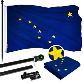 UD_G128 - 6 Feet Tangle Free Spinning Flagpole (Black) Alaska Flag Brass Grommets Embroidered 3x5 ft (Flag Included) Aluminum Fl