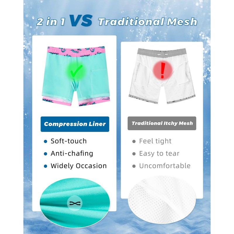 SURF CUZ Mens Swim Trunks with Compression Liner Mens Swimming
